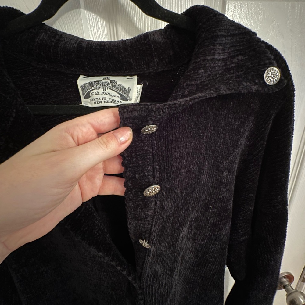 Chenille Cardigan Silver Button Details Santa Fe